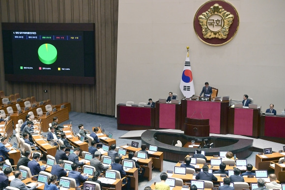 18일 서울 여의도 국회에서 열린 국회 본회의에서 형법 일부개정법률안(대안)이 통과되고 있다.개정안은 영아살해죄 및 영아유기죄를 폐지해 앞으로 영아 살해·유기에 대해 각각 일반 살인죄·유기죄 처벌 규정을 적용받도록 하는 것이 골자다. 2023.7.18 오장환 기자