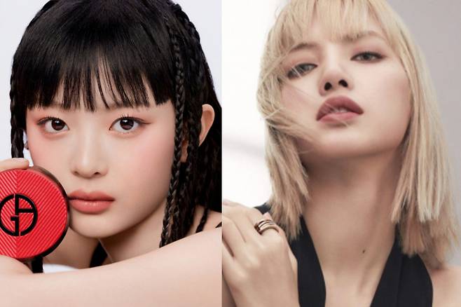 뉴진스 하니(왼쪽), 블랙핑크 리사(오른쪽). [조르지오 아르마니 뷰티, 불가리 제공]