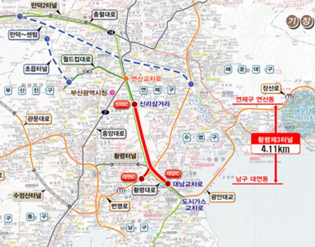 황령3터널 위치도. 부산시 제공