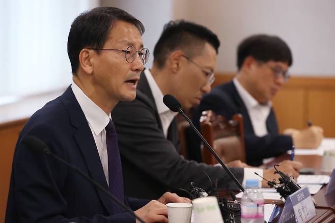 황선오 금융감독원 부원장보가 20일 오전 서울 여의도 금융감독원에서 열린 '부동산 익스포저 리스크 관리 강화를 위한 간담회'에서 발언하고 있다. 연합뉴스