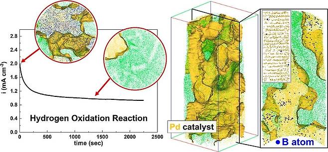연구팀은 연료전지 음극재에서 수소산화 반응으로 촉매 특성이 저하되는 현상을 발견했다. / 출처=고려대 제공