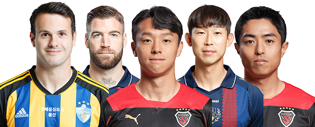 왼쪽부터 바코, 라스, 고영준, 윤빛가람, 백성동 2023 K리그1 프로필. 사진=한국프로축구연맹