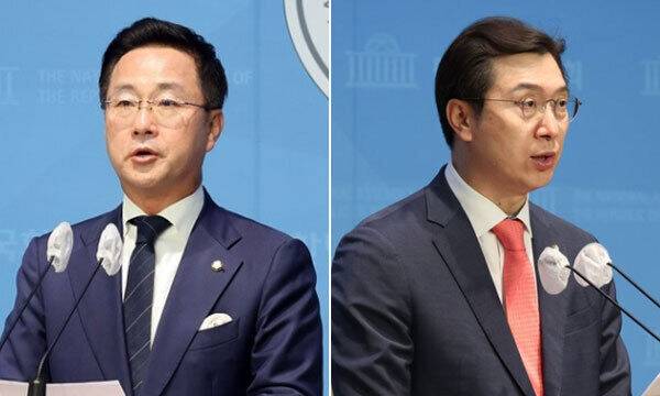 박성준 더불어민주당 대변인(왼쪽)과 강민국 국민의힘 수석대변인. 연합뉴스