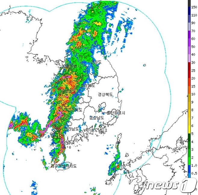 13일 오전 11시 기준 강수 레이더(기상청 제공) ⓒ 뉴스1