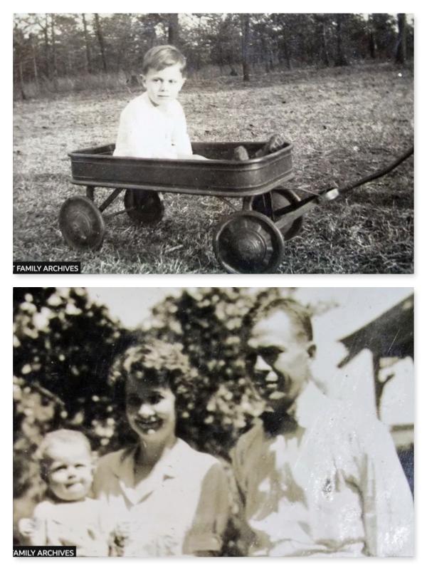 1940년대 초 ASD 진단을 받을 무렵의 도널드 트리플릿(사진 위)과 유년기의 가족사진(아래).