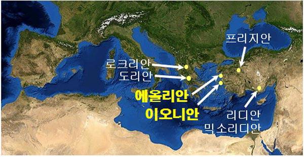 이오니안 장음계 및 에올리안 단음계가 유래한 동지중해