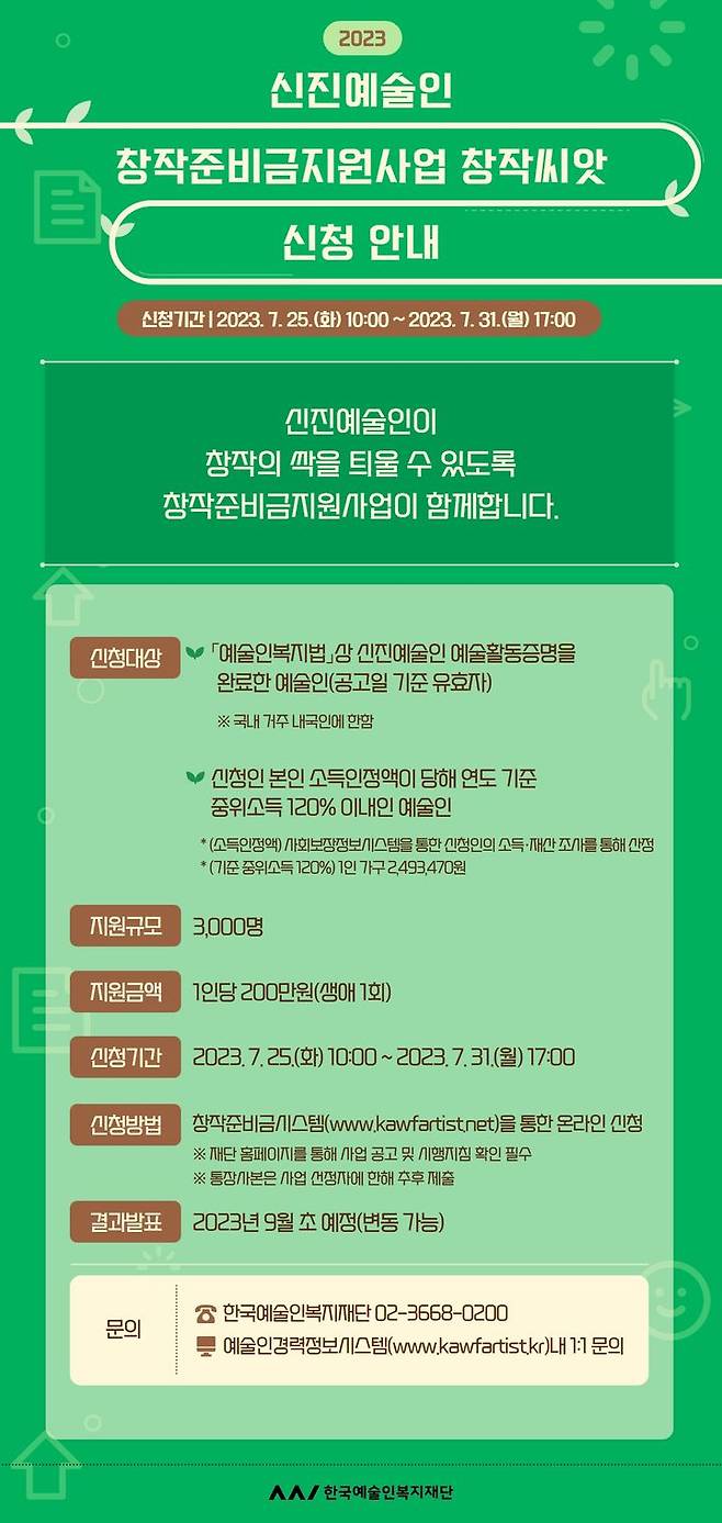 [서울=뉴시스]신진예술인 창작준비금지원사업 홍보물. (사진=한국예술인복지재단 제공) 2023.07.26. photo@newsis.com *재판매 및 DB 금지