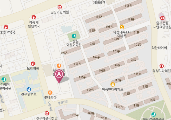 박 씨 부부가 보유한 건물 위치 지도. 아파트 단지와 인후초 사이에 있어 초등학생 통학로로 이용되었다고 한다.  국토지리정보원 제공.