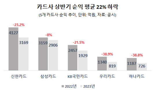 5개 카드사 상반기 순익 추이. [사진=이재용 기자]