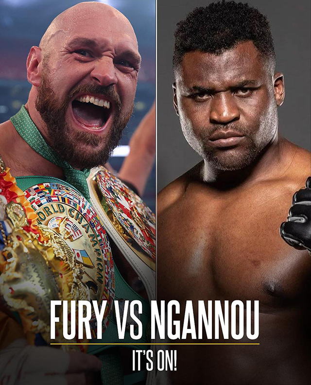 세계복싱평의회 헤비급 챔피언 타이슨 퓨리(왼쪽), 종합격투기 UFC -120㎏ 전 챔피언 프랑시스 은가누. 사진=Fury vs Ngannou 홍보 이미지