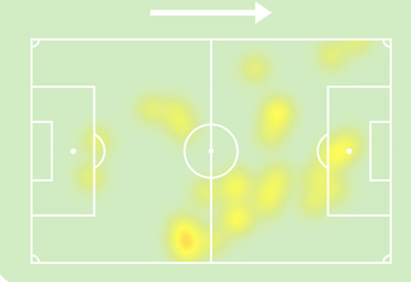 ◇조규성, 실케보르전 히트맵. 출처=소파스코어
