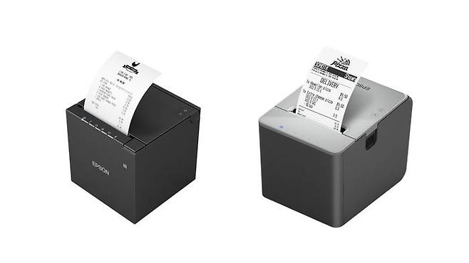 (좌) 모바일 POS용 영수증 프린터 ‘TM-m30Ⅲ’, (우) 영수증 겸용 라이너 프리 라벨 프린터 ‘TM-L100’ⓒ한국엡손