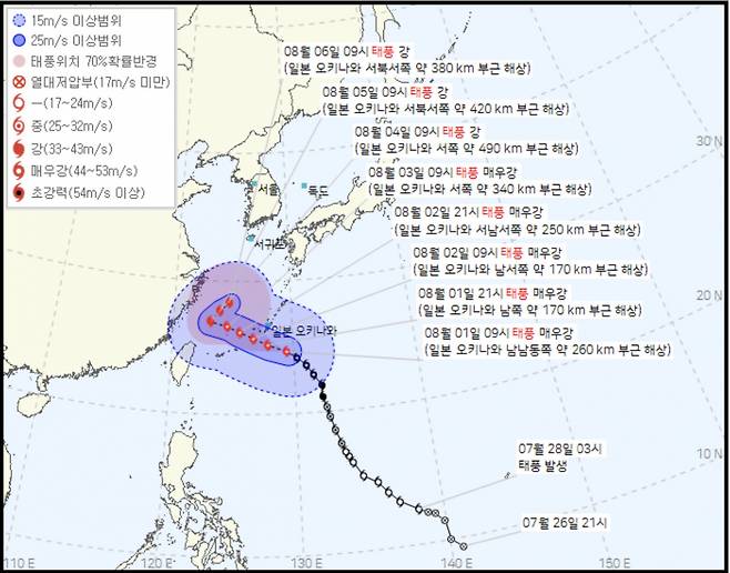 Typhoon Khanun's predicted path until Aug. 6 (Korea Meteorological Association)