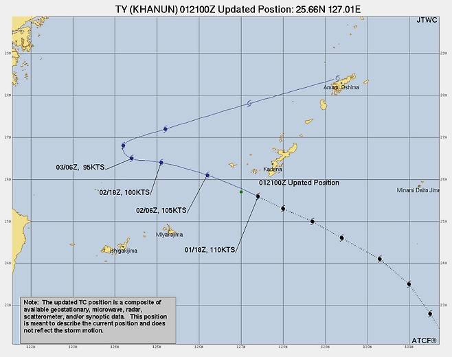 미국 합동태풍경보센터(JTWC)가 예상한 태풍 카눈 경로. /JTWC 제공