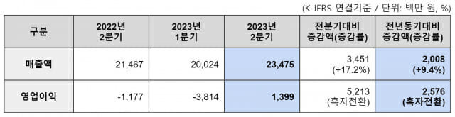 이스트소프트 2023년 2분기 잠정 요약 실적표. (사진=이스트소프트)