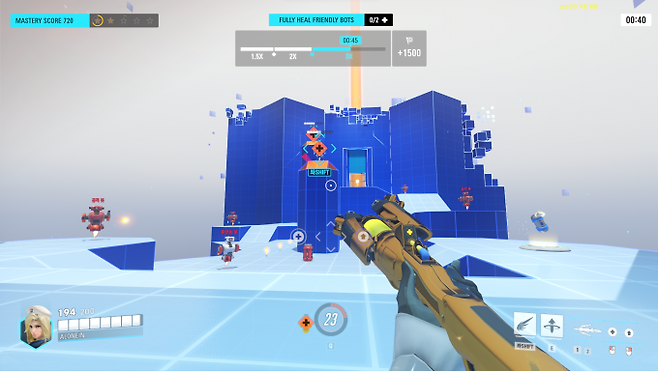 영웅 연마 임무의 모습. 연습 모드에 비해 훨씬 진보한 형태를 띄고 있다.