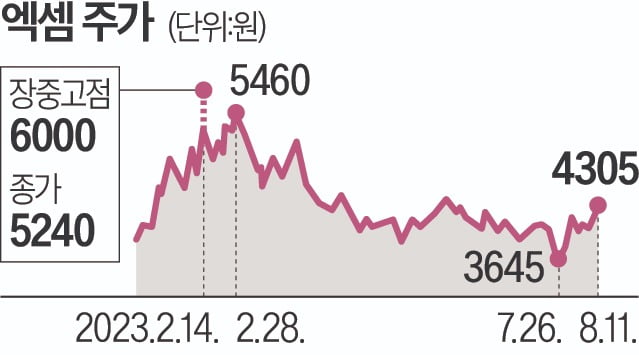 엑셈 주가 그래프.