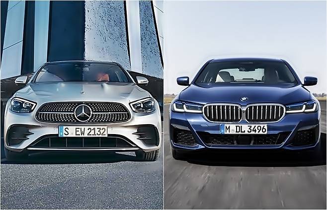 서로에게 메기가 된 벤츠 E클래스(왼쪽)와 BMW 5시리즈 [사진출처=벤츠, BMW]