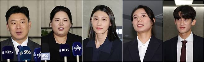 면접에 참석한 사격 진종오(왼쪽사진부터), 골프 박인비, 배구 김연경, 배드민턴 김소영, 태권도 이대훈.  연합뉴스