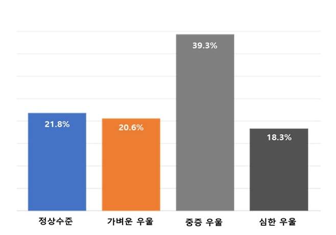 고립.은둔 청년의 우울수준 (출처 : 서울시 고립.은둔 청년 실태조사, 2022.11)