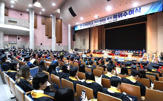 백석대가 2022학년도 후기 학위수여식을 개최했다./사진제공=백석대