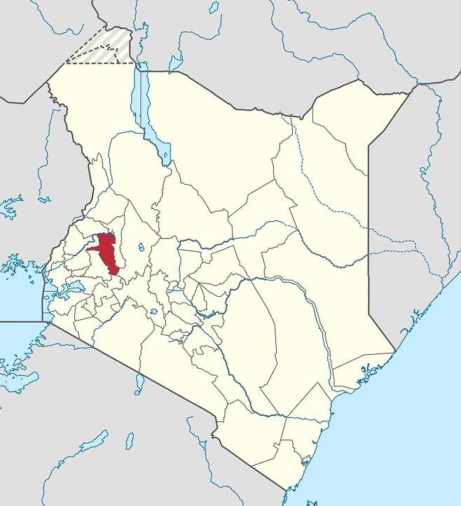 케냐 지도 서부 우아신 기슈 카운티가 표시된 케냐 지도[구글 이미지, 재판매 및 DB 금지]