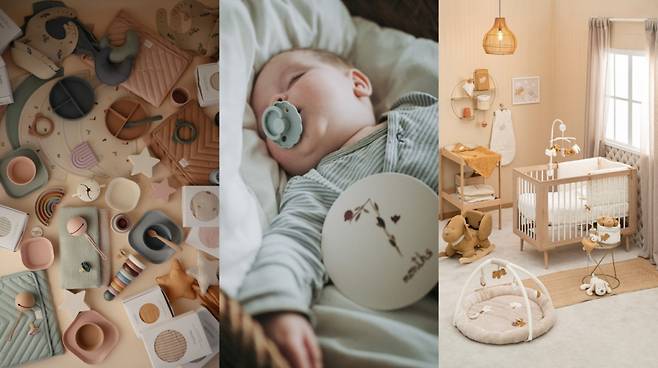 유한킴벌리 제휴 육아용품. 왼쪽부터 '무쉬(Mushie)', '프리그(FRIGG)', '나뚜(NATTOU)'./사진=유한킴벌리