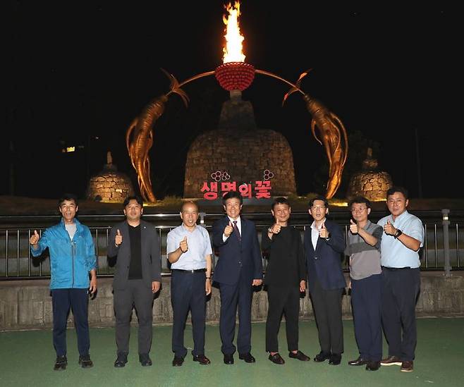 금산군이 충남도체육대회가 열린 종합운동장 성화대를 새롭게 단장한 후 시험 가동식을 가졌다. 2023. 08. 19  *재판매 및 DB 금지