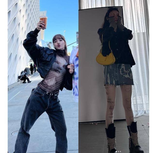 그룹 블랙핑크 리사와 배우 한소희가 선보인 펑크룩 스타일링. 리사 한소희 SNS