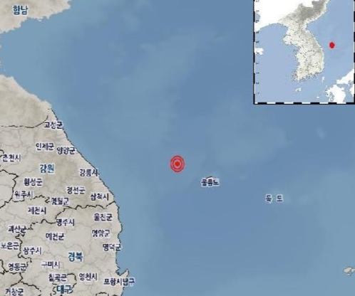 20일 오후 7시 41분 14초 경북 울릉군 울릉도 서북서쪽 58km 해역에서 규모 2.6의 지진이 발생했다. 기상청 제공