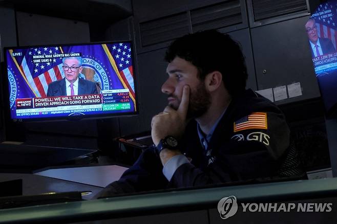 NYSE 입회장에서 일하는 트레이더의 모습 [연합뉴스 자료사진]