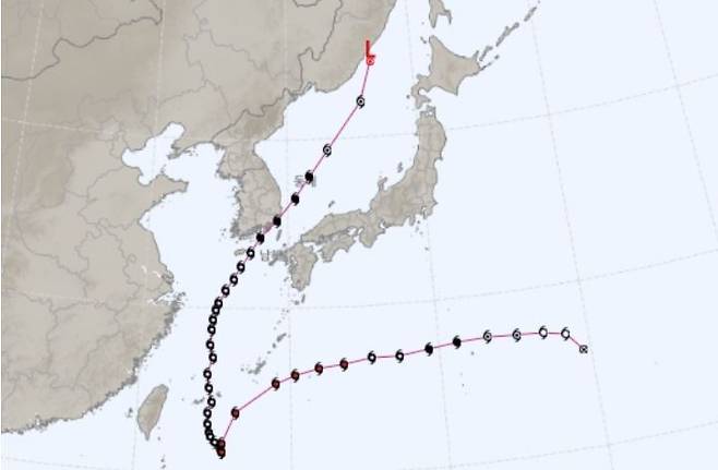 2022년 8월 28일~9월 6일 11호 태풍 힌남노 실제 이동 경로./사진=기상청