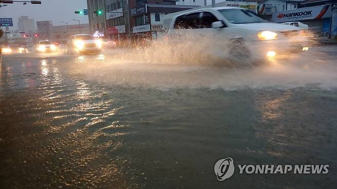 기습 장대비에 침수된 2019년 강릉 포남동 일원 [연합뉴스 자료사진]