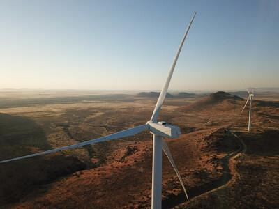 The Wind turbines of the De War Wind Power Project operated by  CHN Energy Longyuan South Africa photographed on Aug.10 in De Car, Cape Town of South Africa.(Xinhua/Dong Jianghui)