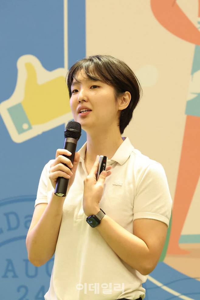 임혜민 크리에이트립 대표가 24일 서울 강남구 삼성동 코엑스에서 열린 여행박람회 ‘2023 올댓트래블’(All That Travel·ATT)에서 트래블테크 시대에서 오리지널리티가 중요한 이유 주제로 강의를 하고 있다. (사진=이영훈 기자)