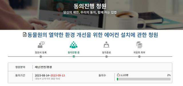 동물원의 열악한 환경을 개선해달라는 내용으로 올라온 국민동의청원. 국민동의청원 사이트 캡처