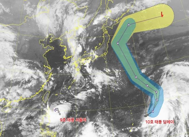 제10호 태풍 담레이 위성 사진(기상청 제공)
