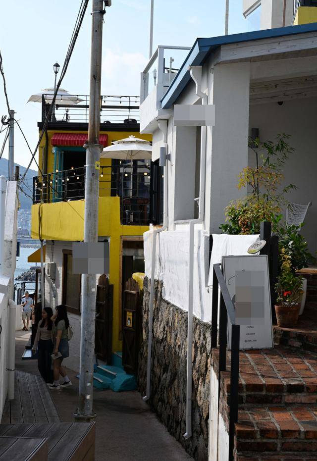 부산 영도구 흰여울문화마을에 무허가 카페들이 나란히 들어서있다. 있다.부산=왕태석 선임기자