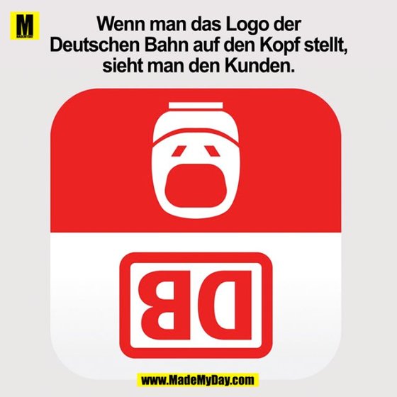 독일 국영 철도회사 도이체반(DB)의 로고를 거꾸로 뒤집은 모습이 담긴 밈이 소셜미디어(SNS)에서 화제가 됐다. 마치 승객이 비명을 지르고 있는 모습처럼 보인다. 사진 X 캡처