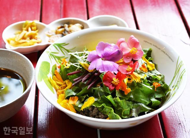 허브나라농원 식당에서 판매하는 꽃밥. 재료는 계절 따라 바뀐다.