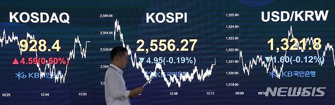 [서울=뉴시스] 고범준 기자 = 지난달 31일 오후 서울 영등포구 여의도 KB국민은행 스마트딜링룸에서 직원이 업무를 보고 있다. 2023.08.31. bjko@newsis.com