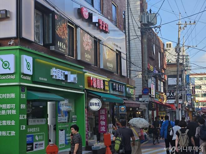 25일 오후 서울 영등포구 지하철 대림역 12번 출구 인근에 중국어로 된 간판을 단 상점이 몰려 있다./사진=정세진 기자