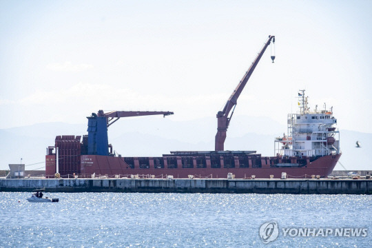 사이먼타운 해군기지에 정박한 러시아 화물선 ‘레이디R’. AP 연합뉴스