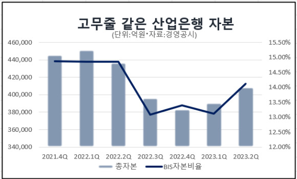 변동성 강한 산업은행 총자본과 자본비율. [그래픽=아이뉴스24 DB]