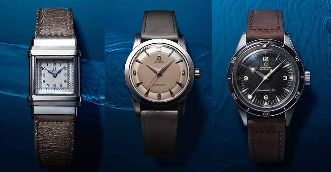 다이빙 워치의 오랜 유산들. 왼쪽부터 마린(1932년), 최초의 씨마스터(1948년), 전문 다이버 워치 씨마스터 300(1957년). [사진 오메가]