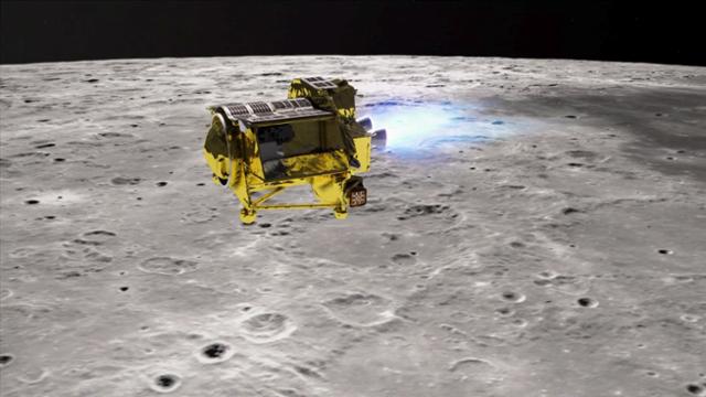 일본의 달 착륙선 ‘슬림(SLIM)’이 달 궤도를 돌고 있는 모습 상상도. 일본우주항공연구개발기구(JAXA) 제공