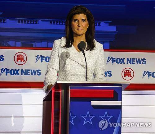 공화당 후보 토론회 나선 니키 헤일리 [UPI.연합뉴스 자료사진]