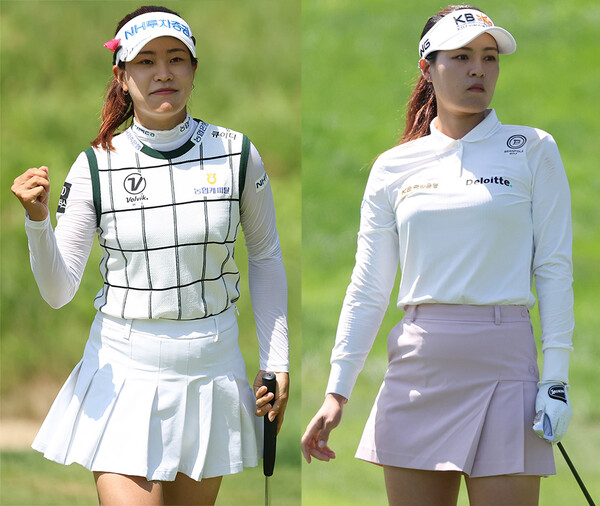 2023년 한국여자프로골프(KLPGA) 투어 메이저 대회인 KB금융 스타챔피언십에 출전한 박민지, 전인지 프로. 사진제공=KLPGA