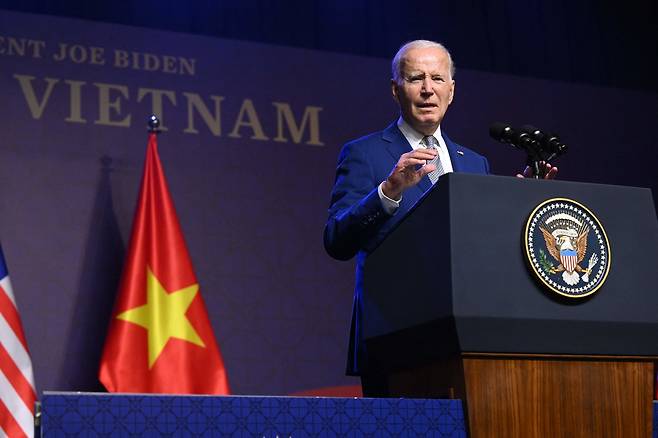 조 바이든 미국 대통령은 베트남 방문 첫날인 9월10일, 하노이에서 기자회견을 가졌다. ⓒAFP PHOTO