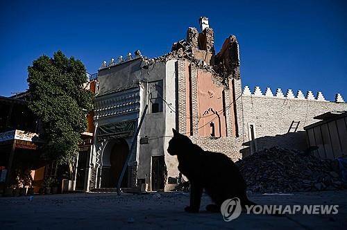 지진의 충격으로 일부가 무너져내린 마라케시 구시가지의 건물. [AFP 연합뉴스 자료사진. 재판매 및 DB 금지]